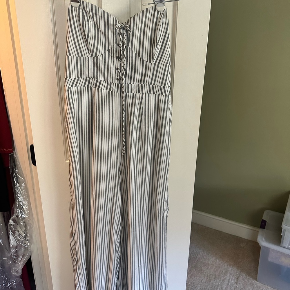 ALI & JAY Black and White Striped Jumpsuit